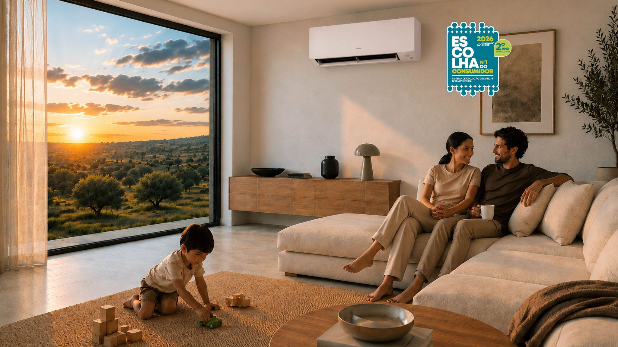 Familia partilhando momentos, no conforto proporcionado pela solução de ar condicionado Daikin