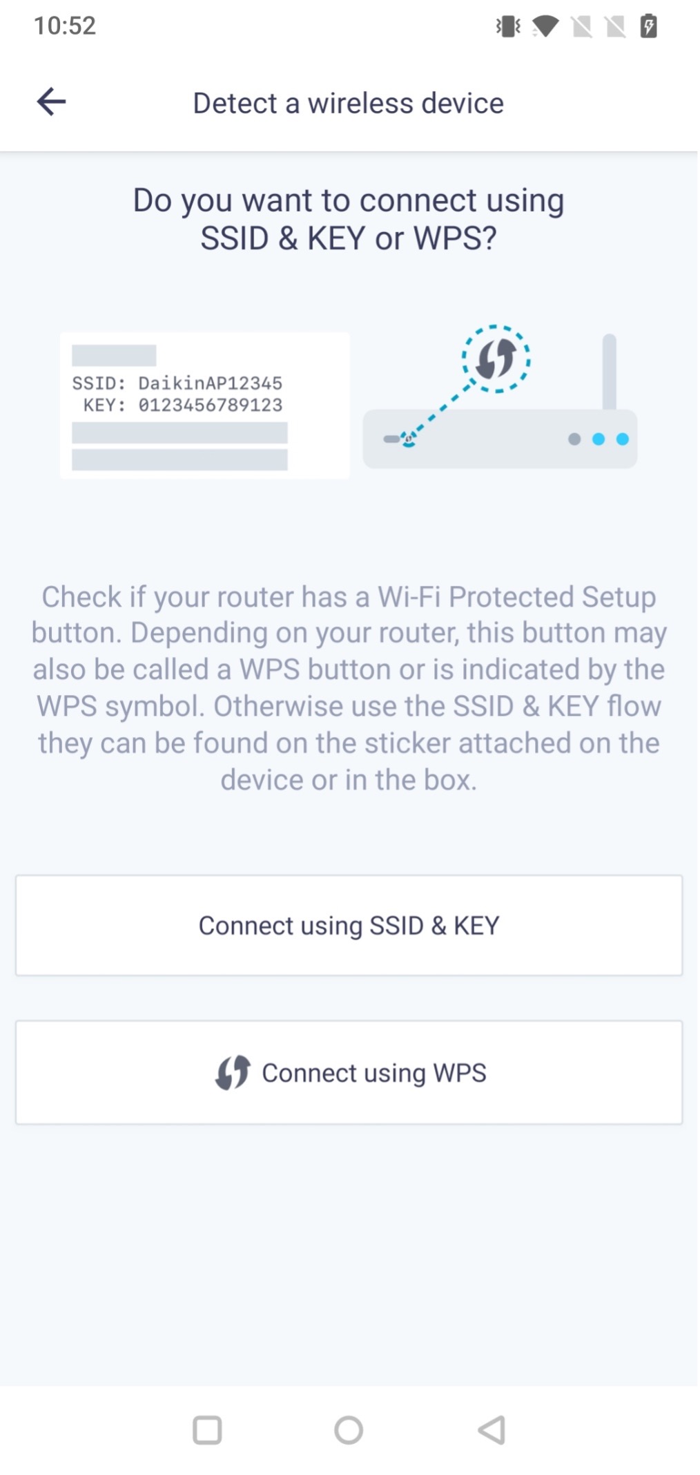 ONECTA SSID e KEY ou WPS